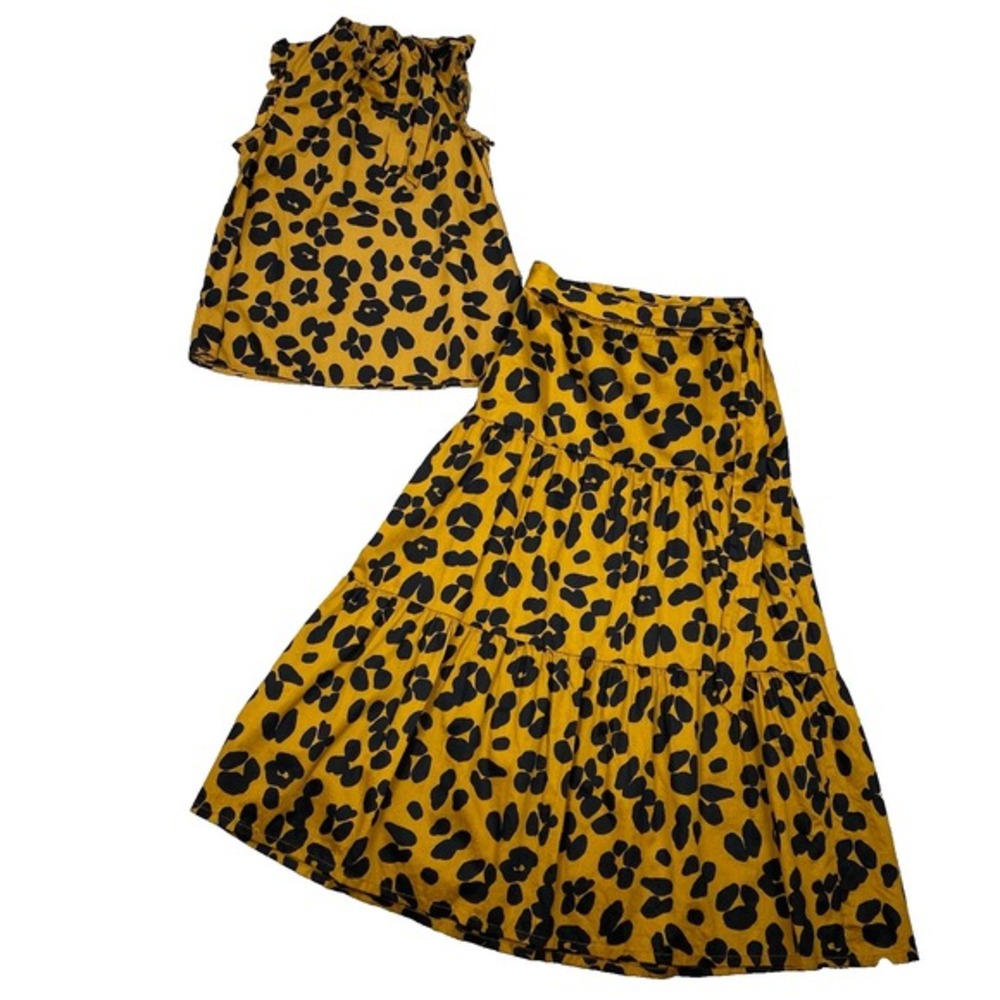 Who What Wear Skirt SET Womens 6 Brown Abstract‎ Print Cotton Midi Mock Neck Top